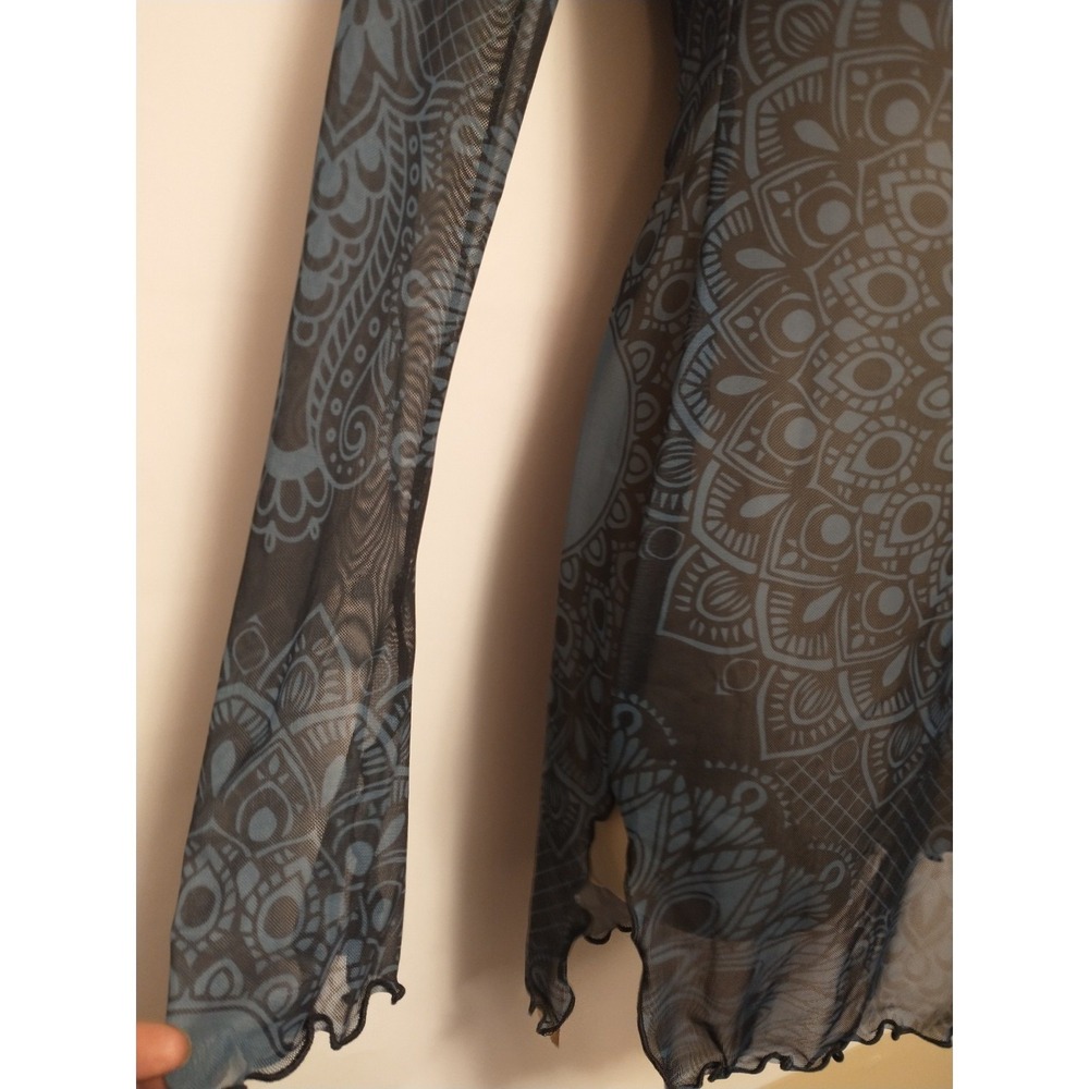 Exotic Mesh Bodycon Beach Dress Mandala Boho Mock Neck Bell Sleeve Teal Party - Picture 5 of 10